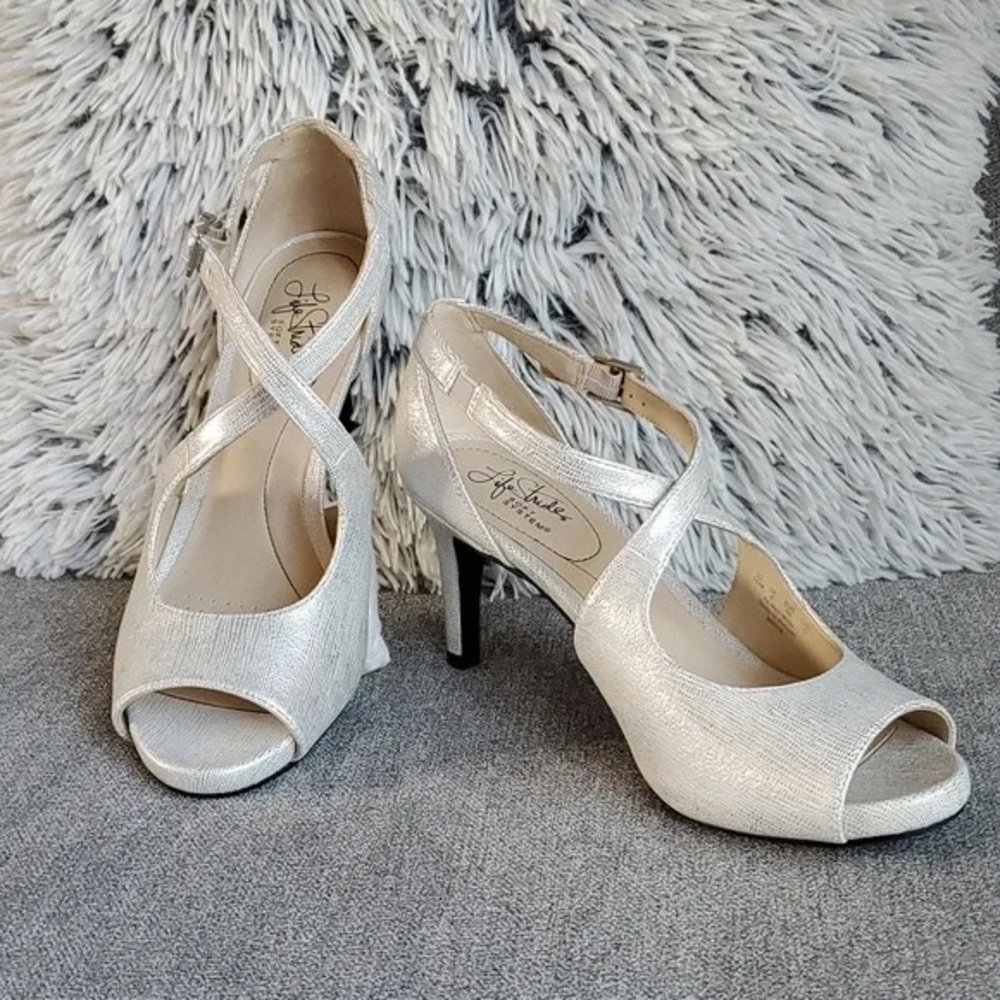 Marika Shimmering Silver Peep-Toe Heels